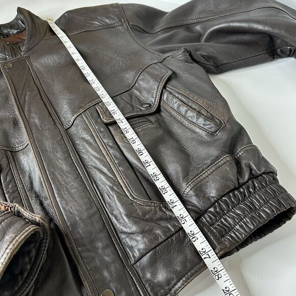 Vtg Mesa Ridge Brown Leather Bomber Jacket Mens Sz XL Motorcycle 90s Distressed - Picture 10 of 16